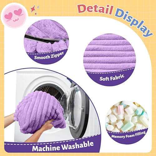 2ft Memory Foam Bean Bag Chair with Washable Stripe Plush Cover, Purple