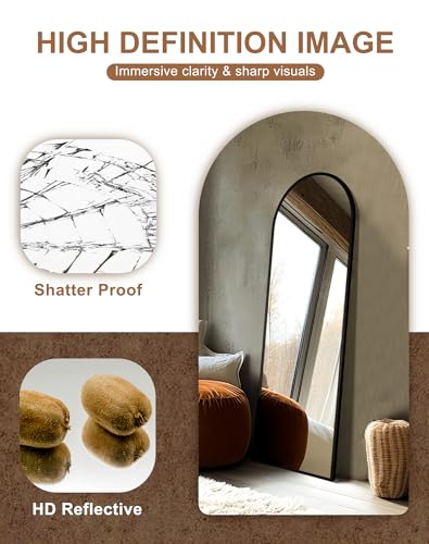 Arched Full Length Mirror with Stand - 56"x15" Black Floor Mirror