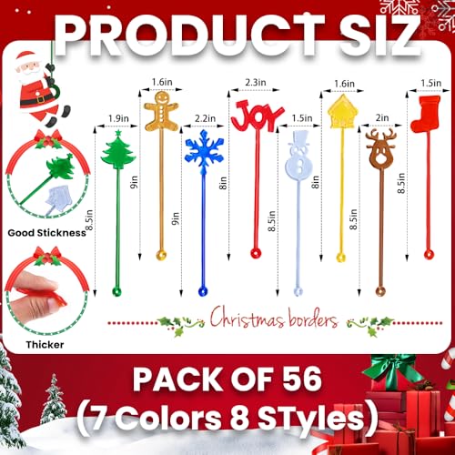 JOICEE 56Pcs Christmas Sticky Hands Toys – 8 Designs Stress Toys for Kids