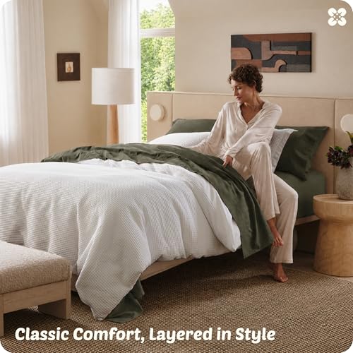 100% Cotton Waffle Duvet Cover Set - 3 Piece Queen Bedding, White