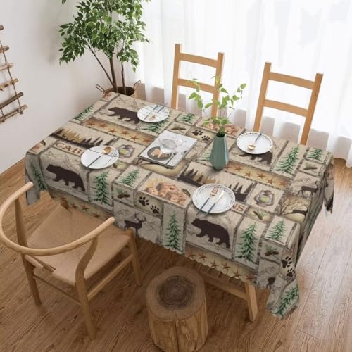 JanJCurt Rustic Cabin Tablecloth 60x110in Bear Deer Forest Print for Dining & Events