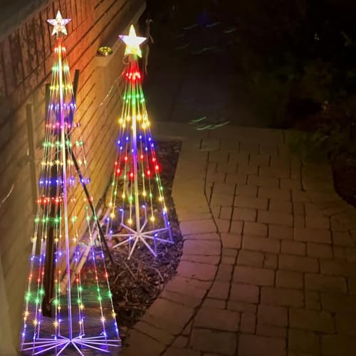 HyDsen 6FT+4FT Multicolor LED Lightshow Cone Wire Christmas Tree with Star Topper