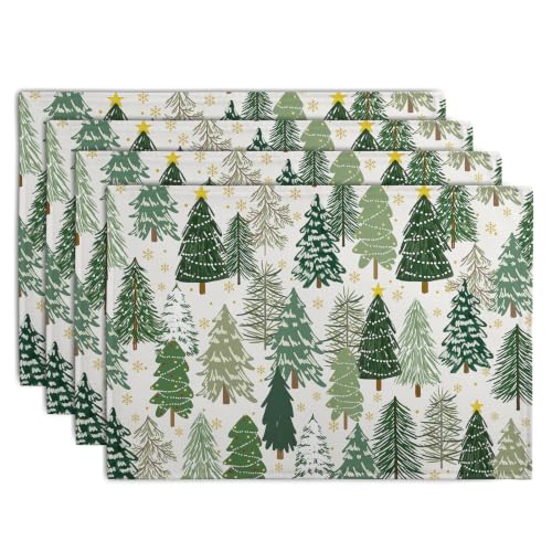 Green Christmas Tree Placemats Set of 4, 12x18 Inch – Wnoesat, Xmas Tree Pattern