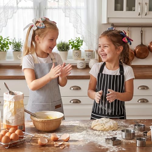 2-Pack Kids Striped Cotton Linen Aprons with Pockets for Cooking & Crafts