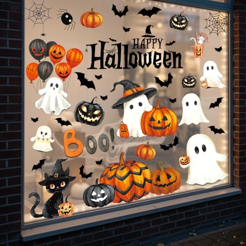Halloween Window Clings - 8 Sheets of Ghost & Pumpkin Decor