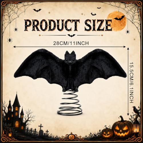 11-Inch Halloween Bat Tree Topper with Spring Base - Spooky Gothic Decor