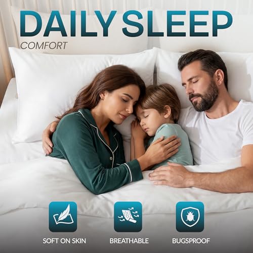 Waterproof Queen Pillow Protectors, Zippered Jersey Knit Covers - Set of 4