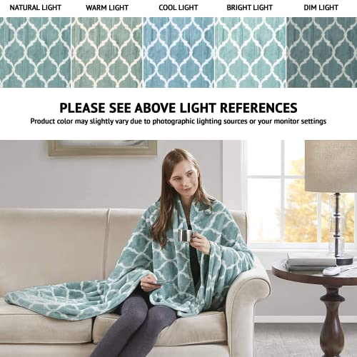Oversized Plush Heated Throw Blanket, 60x70 Aqua Electric Blanket