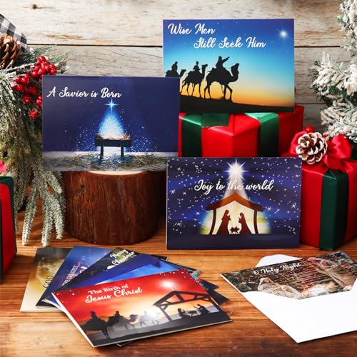 Zhanmai 100 Pack Religious Christmas Cards with Bible Verses & Envelopes - Classic Style