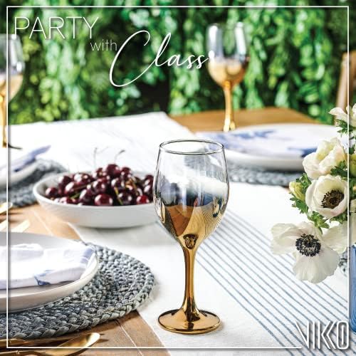 Vikko Decor Gold Ombre Wine Glasses: 14 Ounce Fancy Stemmed Wine Glasses Durable & Dishwasher Safe Great Gift Idea Set of 6 Decorative Goblets