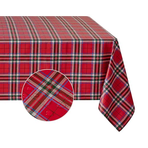 Romanstile Xmas Buffalo Plaid Tablecloth 54 x 54 Red Square - Waterproof Vinyl