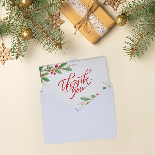 Christmas Thank You Cards with Envelopes 3.5 x 5 In sunken greenery design