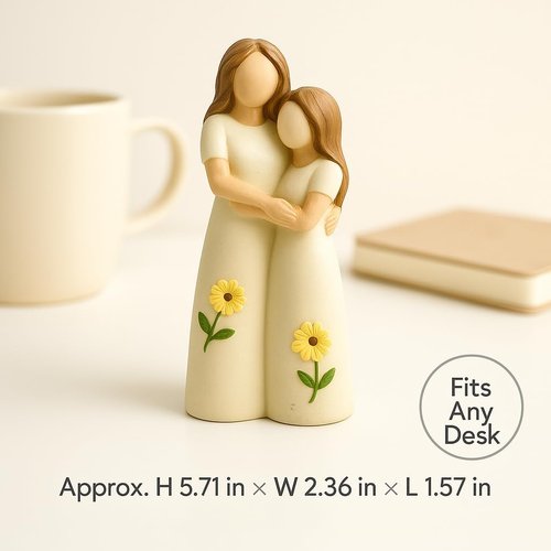 iStatue Mother Daughter Figurine - Hand-Painted Resin Hugging Statue | Ivory Home Décor Keepsake for Mom