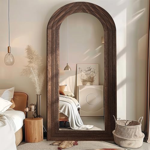 Arched Full Length Mirror 71x32 Rustic Solid Wood Farmhouse Floor Mirror