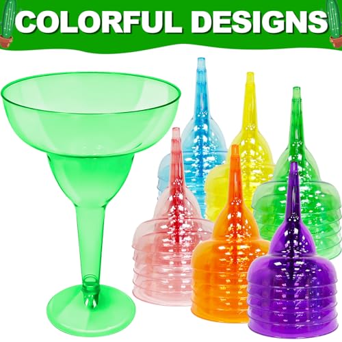 30 Pack Neon Plastic Margarita Glasses 12 oz Disposable Cocktail Cups for Parties