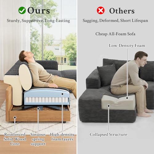 103" Modular L-Shaped Sectional Sofa with Ottoman, Grey Cloud Couch