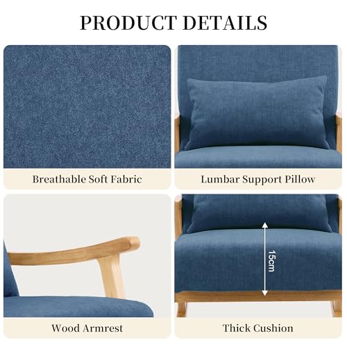 Upholstered Rocking Chair with Lumbar Pillow - Mid-Century Modern Glider