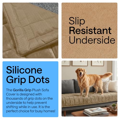 Plush Quilted Sofa Cushion Cover - Slip & Leak Resistant, 70x28 Inches, Beige