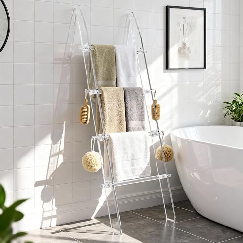 4-Tier Clear Acrylic Blanket Ladder, 5.6ft Modern Quilt and Towel Rack