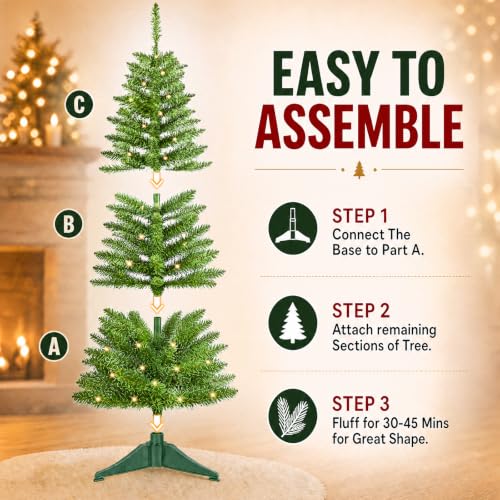 PineSpark 4ft Green Christmas Tree with Lights - Blue Accent, 122 Tips, 50 LED Pre-lit, Foldable