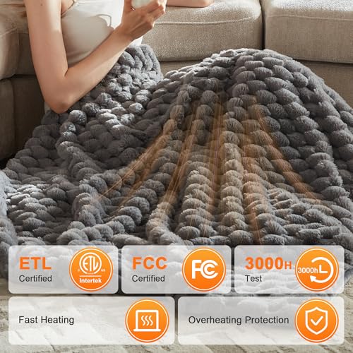 Heated Throw Blanket - Fast Heating 3D Jacquard, Machine Washable, 50x60