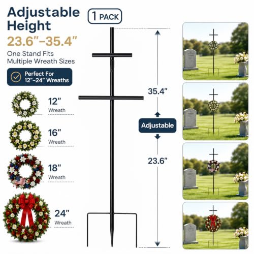 Adjustable Cross Wreath Stand for Cemetery & Grave Display (23.6"-35.4")