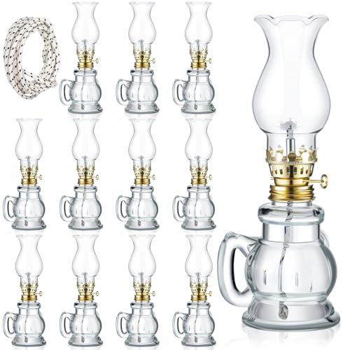 12 Pcs Vintage Glass Oil Lamps Set with Adjustable Wick - 8 Inch
