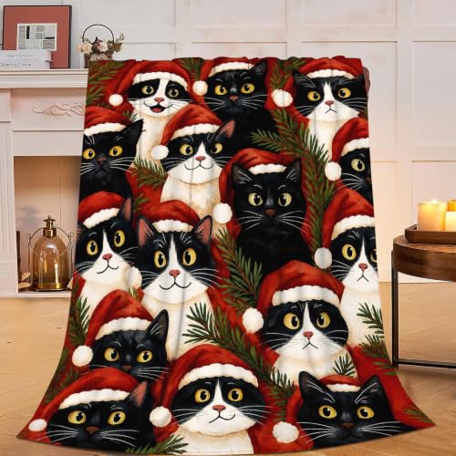 Nexlyth Christmas Cat Throw Blanket 50"x40" Super Soft Fleece Cozy Plush