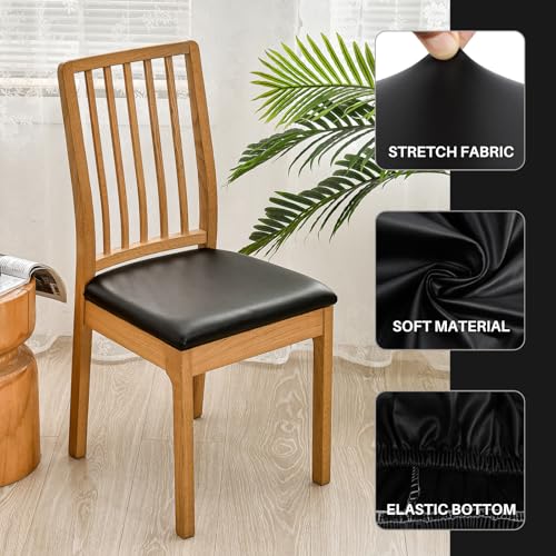 Waterproof PU Leather Dining Chair Seat Covers, 4 Pack - Black