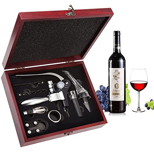 Smaier Silver 9-Piece Wine Opener Set with Wooden Gift Box - Corkscrew & Accessories