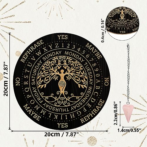Wooden Pendulum Board Set with Crystal Necklace - Tree of Life Divination