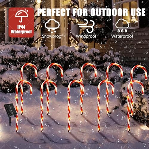 Bstge 10 Pack Solar Candy Cane Lights - Warm White Christmas Yard Decor, 21 Inch