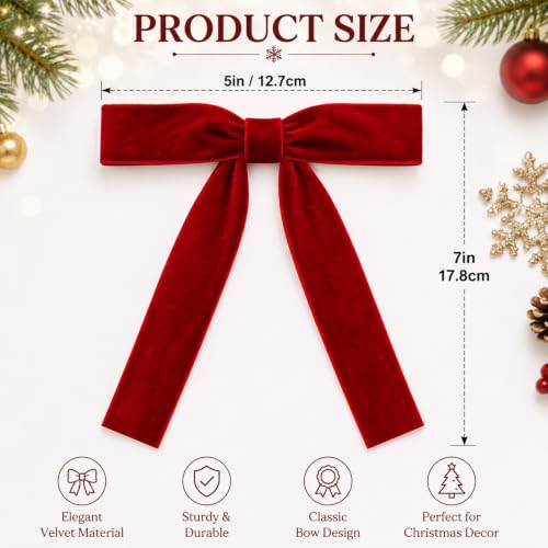 KINDSIGN Red Velvet Christmas Bows 30-Pack for Tree Decor – 5x7 Inches