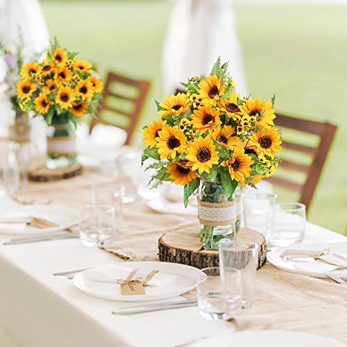 Artificial Silk Sunflowers Bouquet - UV Resistant Outdoor Decor (2 Pack)