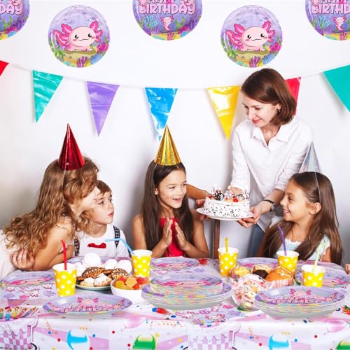 96-Piece Pink Axolotl Birthday Party Tableware Set for 24 Guests
