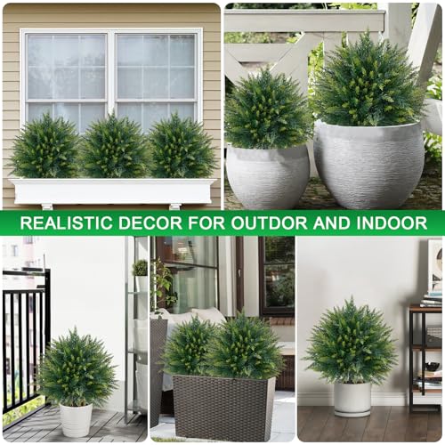 2 Pack 23-Inch Artificial Cedar Topiary Ball Trees for Outdoor Porch Decor