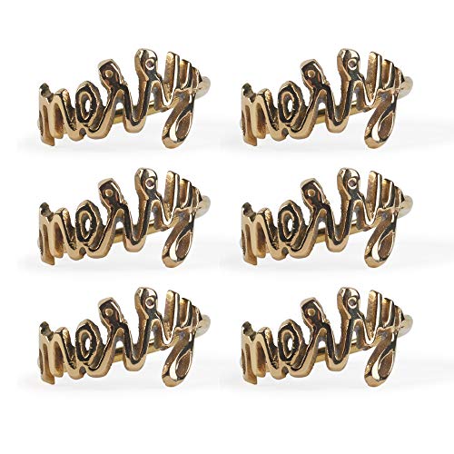 DII Christmas Thanksgiving Holiday Tabletop D?cor Collection Decorative Napkin Ring Holder Set, 1.9" Dia x 1.1" Height, Merry Gold, 6 Piece