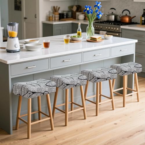 Waterproof Rectangle Bar Stool Covers - Set of 4 Stretchable Washable Seat Covers