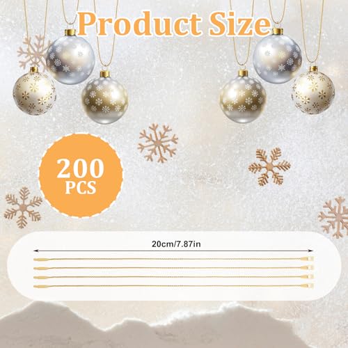 Gold Christmas Ornament Hanger Strings, 200count Precut 7.87in with Snap Ends