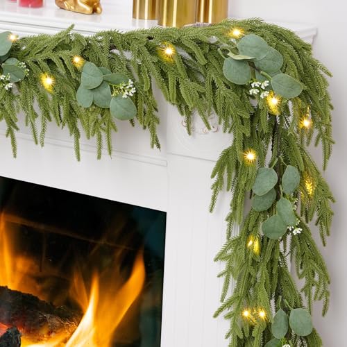 Waipfaru 15ft Norfolk Pine Garland - Realistic Artificial Christmas Wreath & Decor