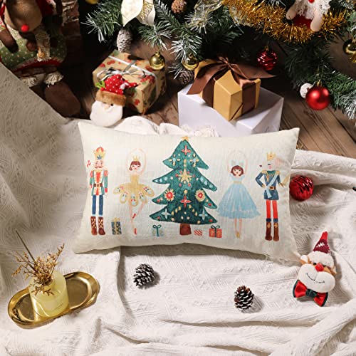 Merry Christmas Throw Pillow Cover 12x20 Inch Nutcracker Winter Holiday Decor A2