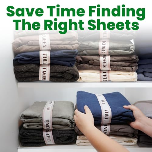 Elastic Bed Sheet Organizer Bands - Linen Closet Storage Labels, King 4-Pack
