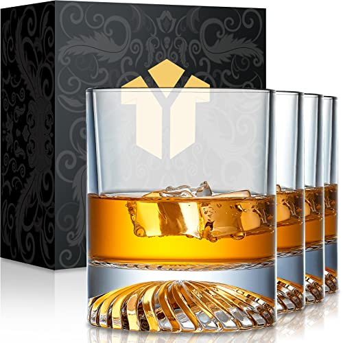 OPAYLY Set of 4 12oz Old Fashioned Whiskey Glasses - Heavy Lead-Free Crystal, Gift for Men & Women