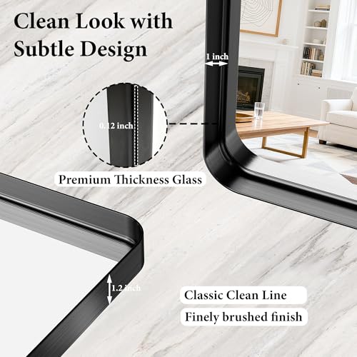 30x36 Inch Matte Black Bathroom Wall Mirror, Shatterproof Tempered Glass