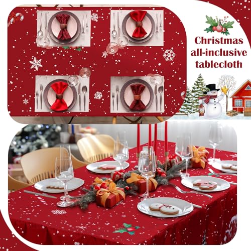 VitalCozy 72x30 Inch Christmas Rectangle Fitted Tablecloth – Winter Snowman Variation
