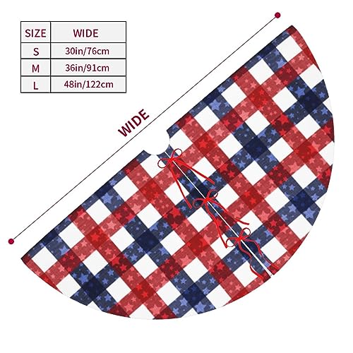 LUMANSITTER 36" July 4th Patriotic Flag Plaid Christmas Tree Skirt — Red/White/Blue, Faux Frosted Fabric