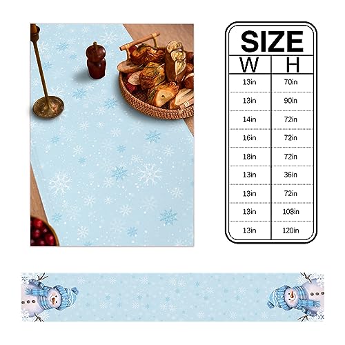 Yukro Light Blue Christmas Snowman Table Runner 13x90 Inch Winter Decor