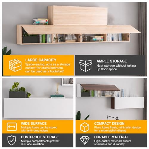 Wooden Wall Mounted Cabinet with Flip-Up Door, 39-Inch Floating Storage Hutch