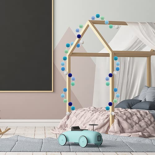 3-Pack Blue Pom Pom Garland - 6.5ft Hanging Ball Banner for Party Decor