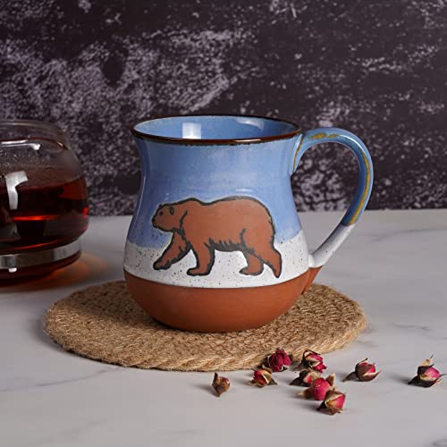 MPotTo 16 oz Ceramic Polar Bear Mug - Blue Coffee & Tea Cup, Dishwasher & Microwave Safe